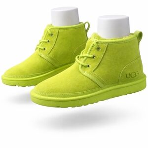 UGG Kids Neon Green Suede Lace-Up Ankle Boots